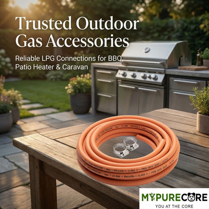 LPG Gas Hose Pipe 8mm with 2 Clips EN16436-1 High Pressure Propane Butane Gas Hose for BBQ Patio Heater Caravan Camping Cooker Gas Bottle Durable Orange Hose