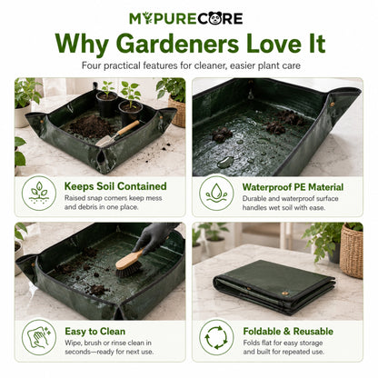 Plant Repotting Mat 100x100cm Waterproof Foldable Gardening Potting Tray with Snap Corners for Indoor Plants, Seedlings, Soil Mixing & Balcony Gardening