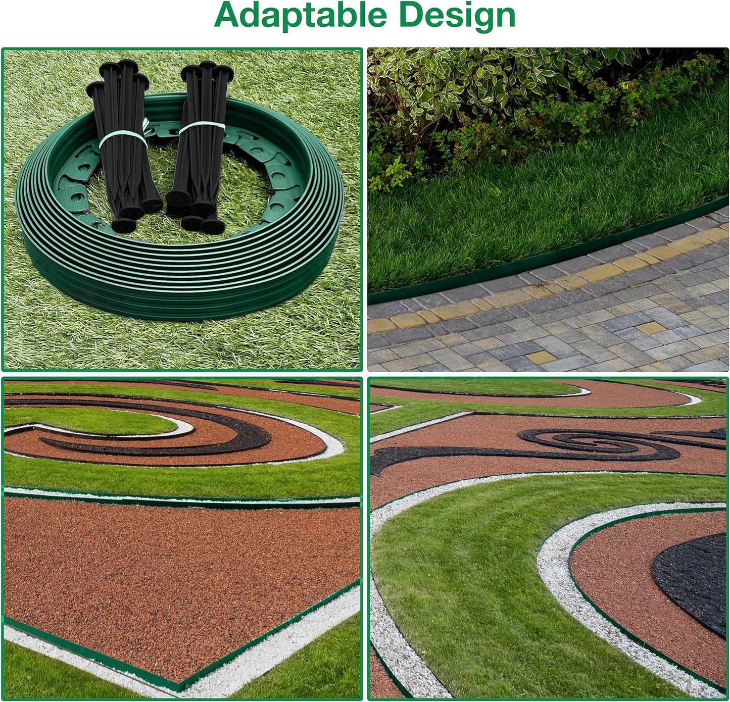 10m of Flexible Green Garden Edging Border - Complete with 20 Securing Pegs for Perfect Flower Beds, Lawns, and Pavement Design (60mm High)