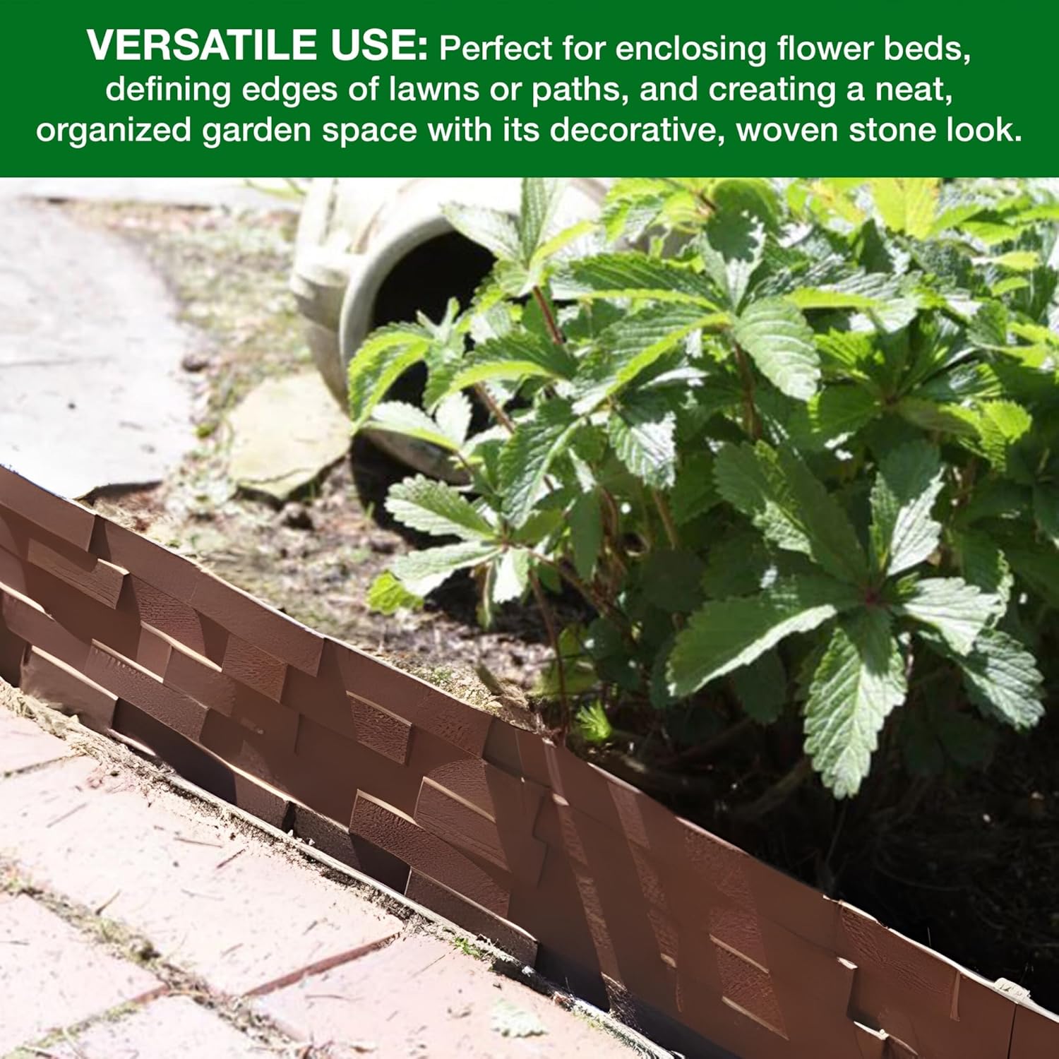 Black, Brown, Gray Stone Effect Lawn Edging 2.3m - Flexible Plastic Garden Border for Flower Beds & Paths | Weather-Resistant & Recyclable Palisade | Easy Install Edging for Grass, Gravel & Landscape