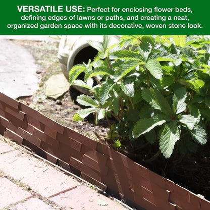 Black, Brown, Gray Stone Effect Lawn Edging 2.3m - Flexible Plastic Garden Border for Flower Beds & Paths | Weather-Resistant & Recyclable Palisade | Easy Install Edging for Grass, Gravel & Landscape