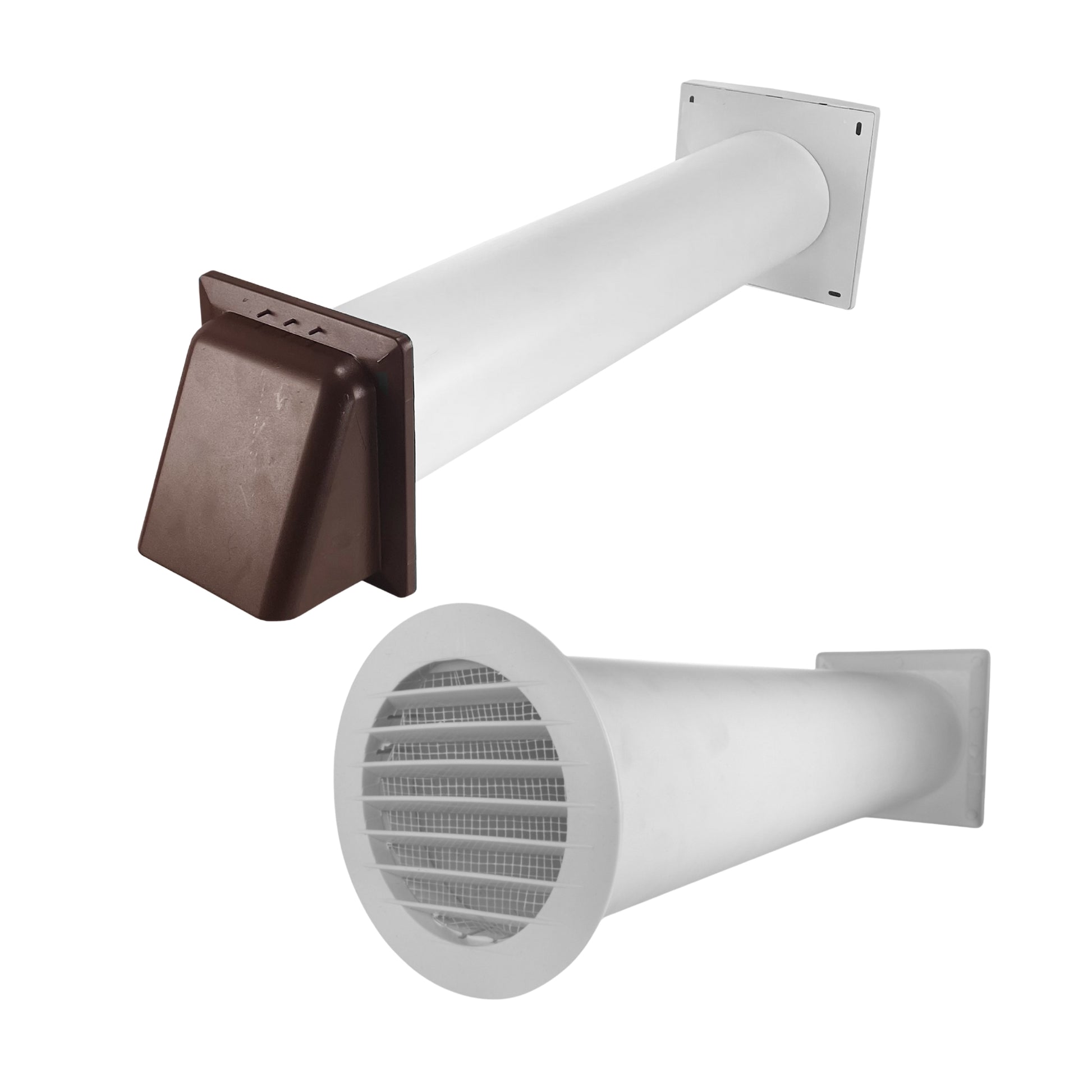 Through Wall Ventilation Kit – Round Louvre Vent with Fly Mesh, 50cm Rigid Duct Pipe & White External Hooded Cover with Damper – Durable Wall Air Vent for Bathroom, Kitchen & Home Use