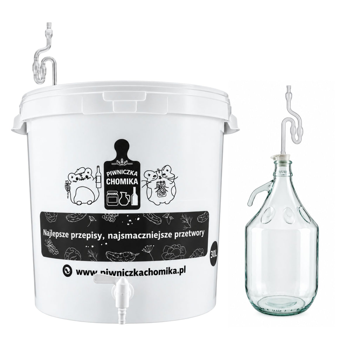 Home Brew Fermenter 30L Bucket & 5L Glass Demijohn with Handle & Airlock Tube Kit