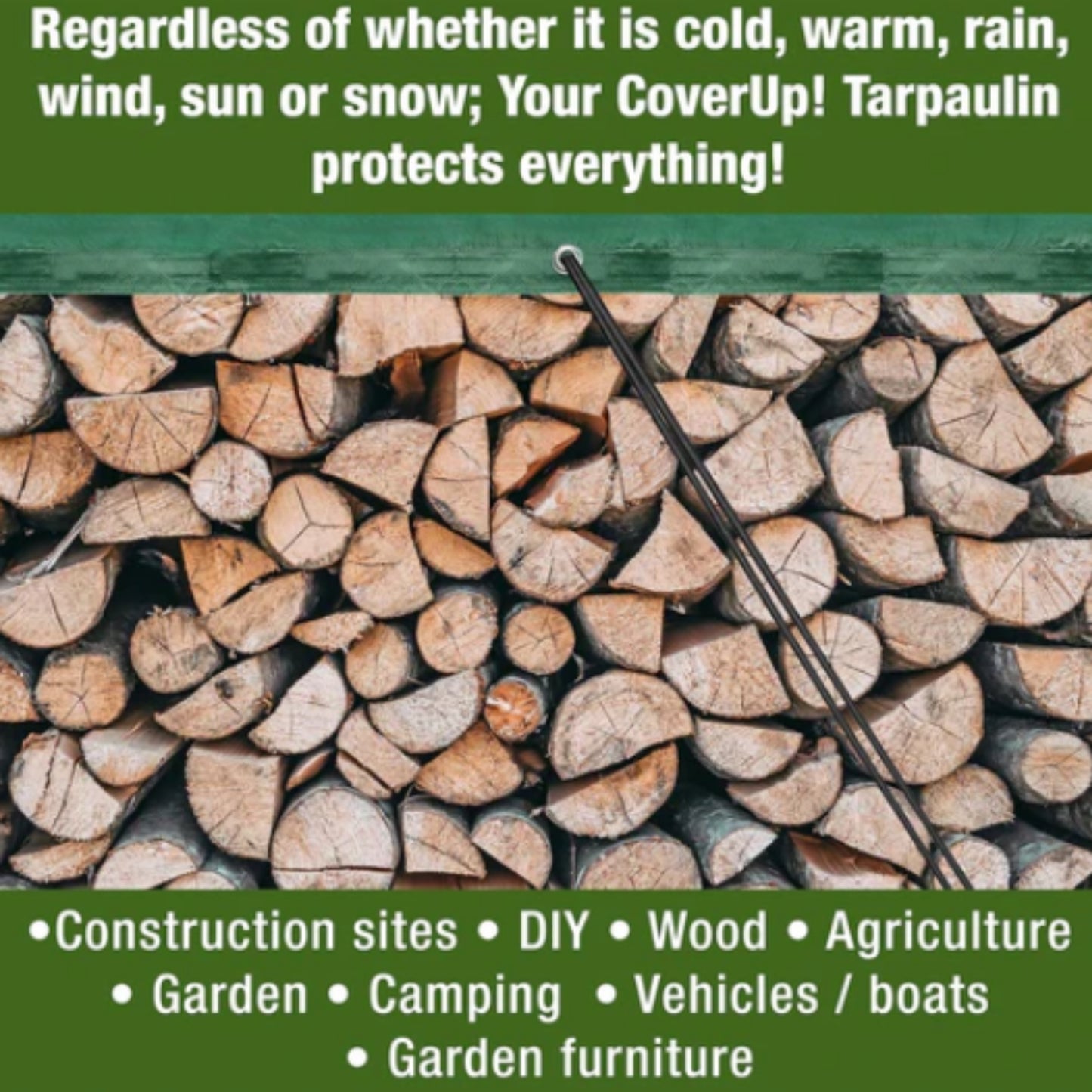 Green Tarpaulin 90GSM Heavy Duty, Waterproof Cover + 10 Bungee Balls - Durable Sheet for Garden, Trailer, Caravan, Camping, Home, Outdoor