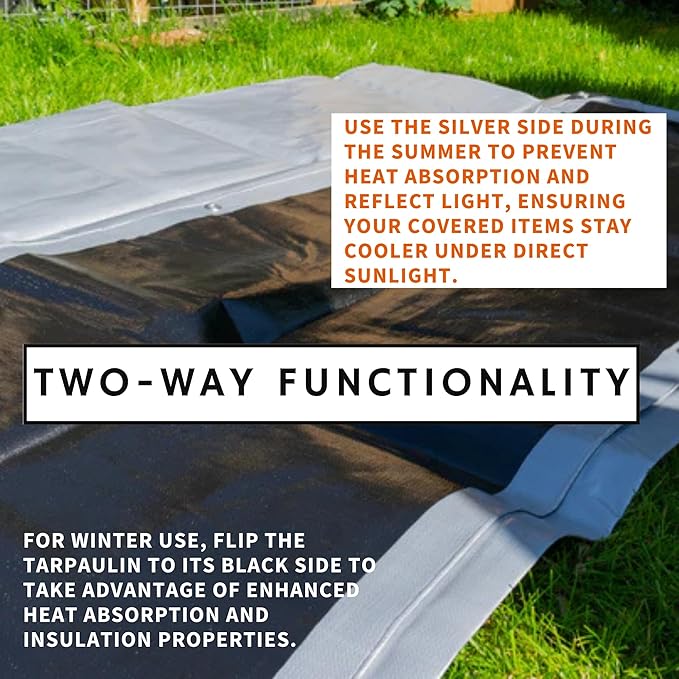 MYPURECORE Heavy Duty Waterproof Tarpaulin 260GSM Silver/Black Tarp with 10 Bungee Balls - Durable Weatherproof Tarp Sheet for Camping, Garden, Trailer, Tent & Outdoor Protection