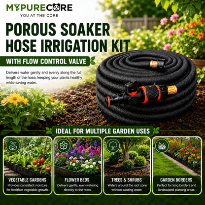 Porous Soaker Hose Irrigation Kit with Flow Control Valve | Flexible Garden Watering Hose Root Irrigation System | 7.5m - 30m
