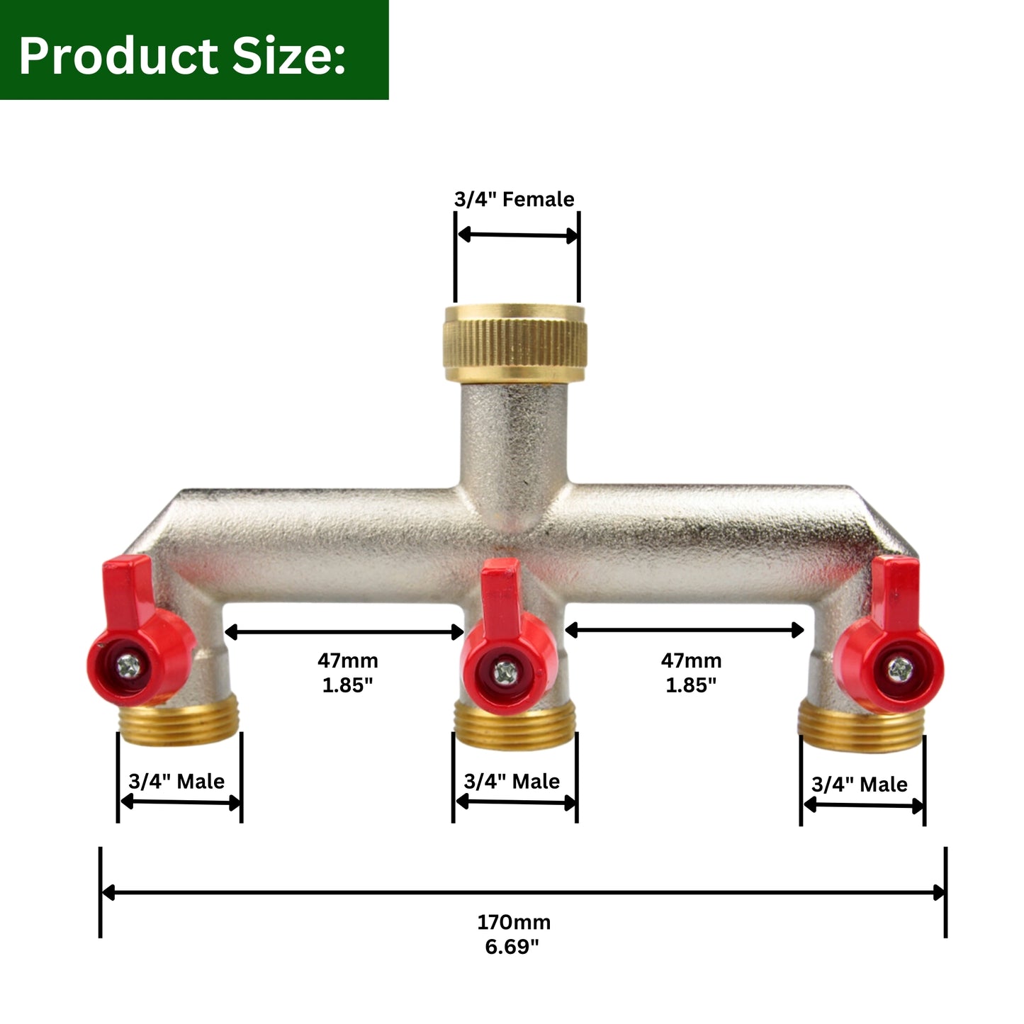 Brass 3-Way Garden Hose Tap Splitter with PTFE Tape – Durable 3/4" Outdoor Tap Connector with Individual Valves | Brass Hose Connector for Garden Irrigation, Hosepipe Fittings & Adapters