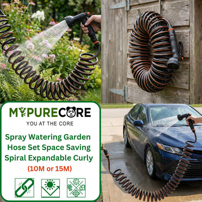 Spiral Expandable Curly Garden Spray Watering Hose Set Space Saving (10M or 15M)