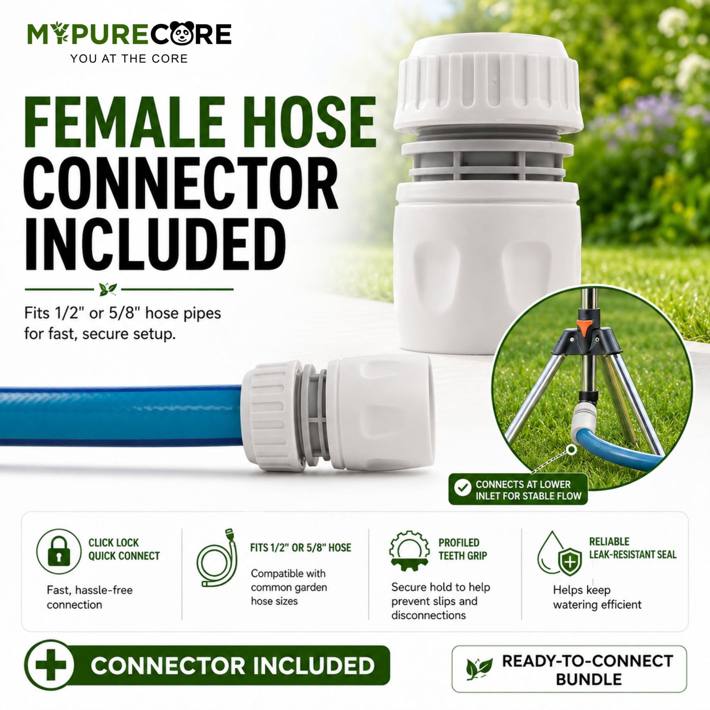 Pulsating Lawn Sprinkler on Tripod 90cm with Female Hose Connector, Adjustable Impact Garden Sprinkler with Spray Arc Control, Metal Spiked Stand & 450m² Coverage