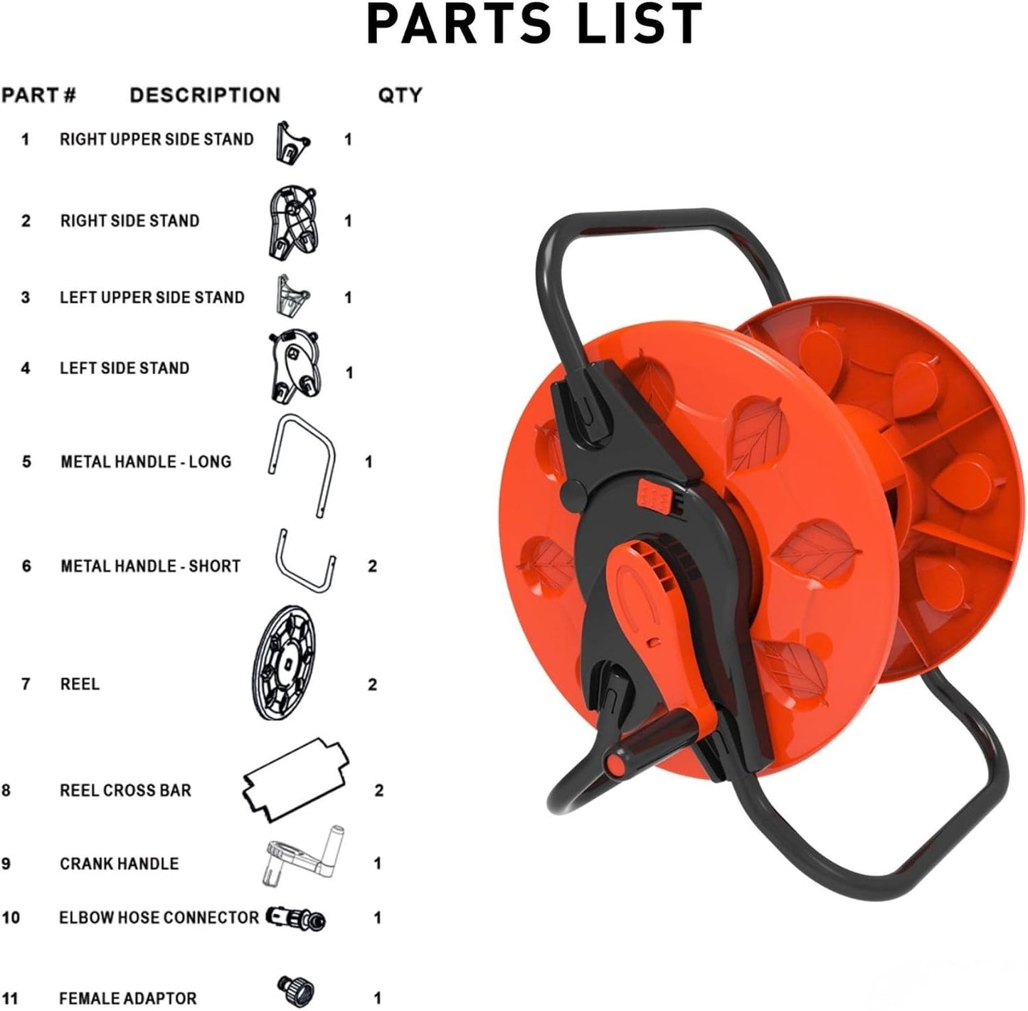 Garden Hose Reel Cart 60m with Crank Handle & Hose Connectors | Heavy Duty Steel Frame | Holds 1/2" Hose | Easy Tool-Free Assembly