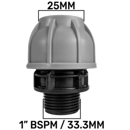 IBC 2” S60X6 Cap with 1” Lever Valve & 25mm MDPE Straight Coupler and PTFE Tape – Durable Leak-Proof Plumbing Solution
