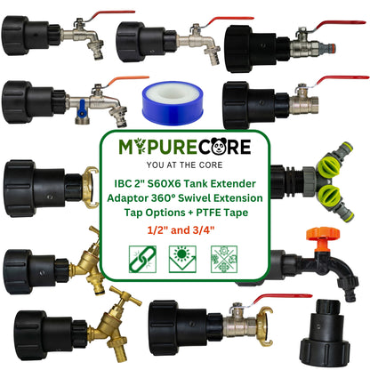 IBC 2" S60X6 Tank Extender Adaptor 360° Swivel Extension Tap Options + PTFE Tape