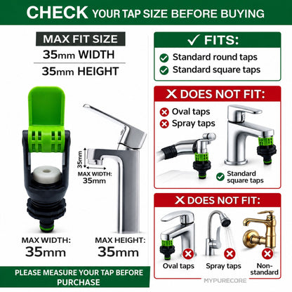Tap Connector Adapter for Round & Square Taps | Adjustable Click-Lock Hose Fitting with 1/2" & 5/8" Female Connector
