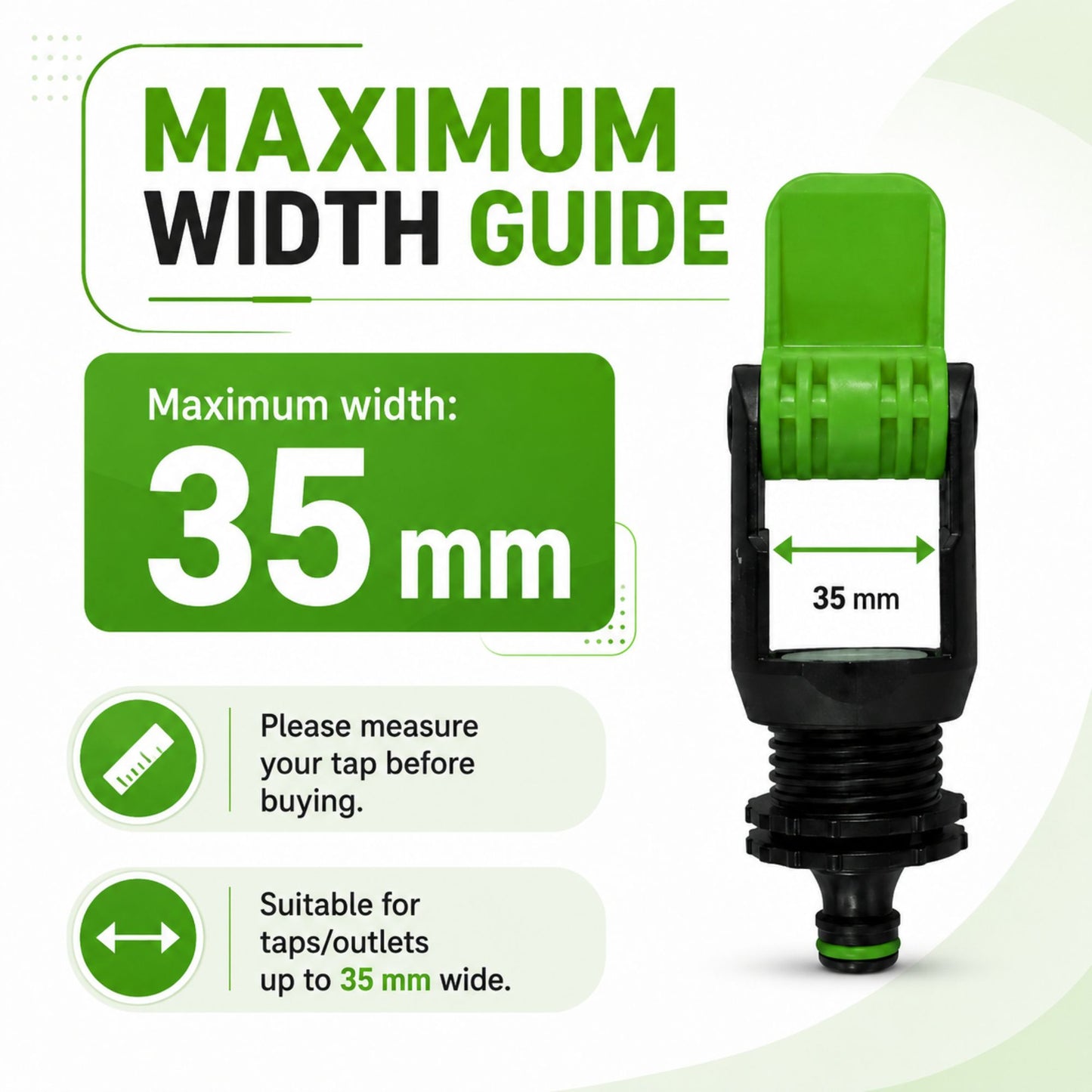 Tap Connector Adapter for Round & Square Taps | Adjustable Click-Lock Hose Fitting with 1/2" & 5/8" Female Connector
