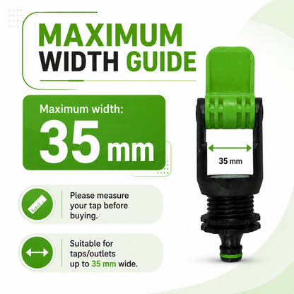 Tap Connector Adapter for Round & Square Taps | Adjustable Click-Lock Hose Fitting with 1/2" & 5/8" Female Connector