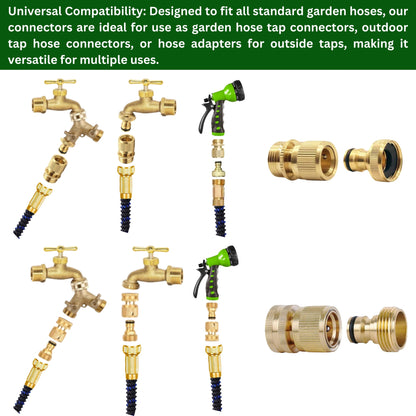 2 Pairs Garden Hose Quick Connect Set | 3/4 Inch Solid Brass Hose Fittings with PTFE Tape | Male & Female Adapters for Car Wash, Garden Irrigation, Outdoor Tap