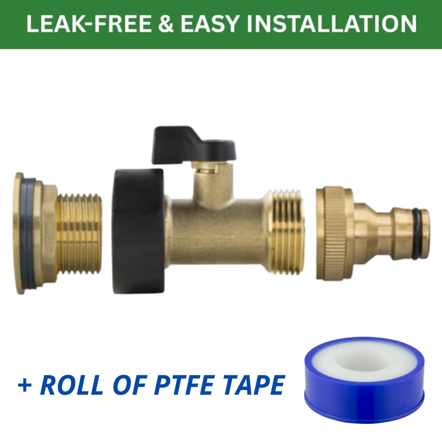Water Butt Brass Kit 3/4" BSP to 1/2" – Heavy-Duty Brass Tank Connector with Tap Options for Rainwater Harvesting & IBC Containers