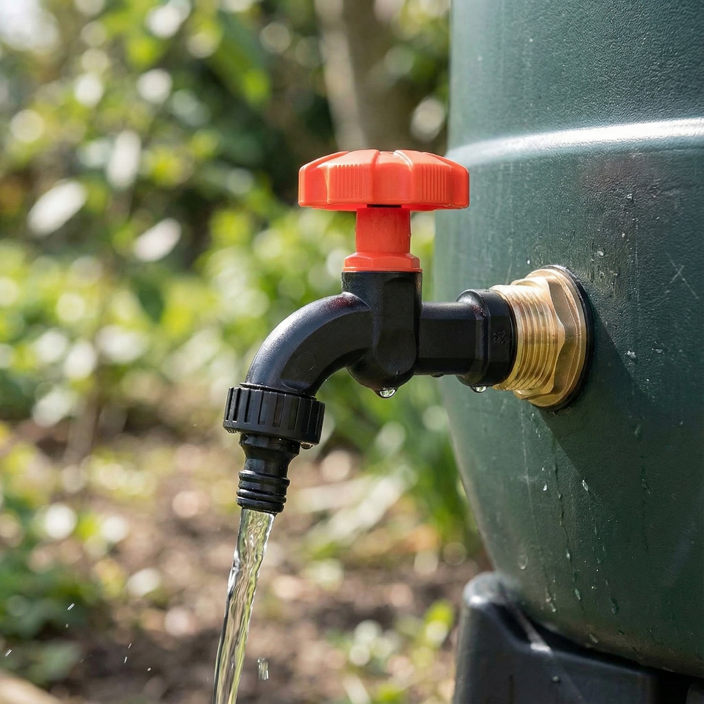 Heavy Duty Solid Brass Water Butt Outlet Connector with Dial Tap, Quick-Lock or Two-Way Splitter + PTFE Tape for Rain Barrels and Water Tanks