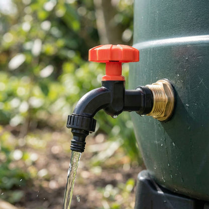 Heavy Duty Solid Brass Water Butt Outlet Connector with Dial Tap, Quick-Lock or Two-Way Splitter + PTFE Tape for Rain Barrels and Water Tanks