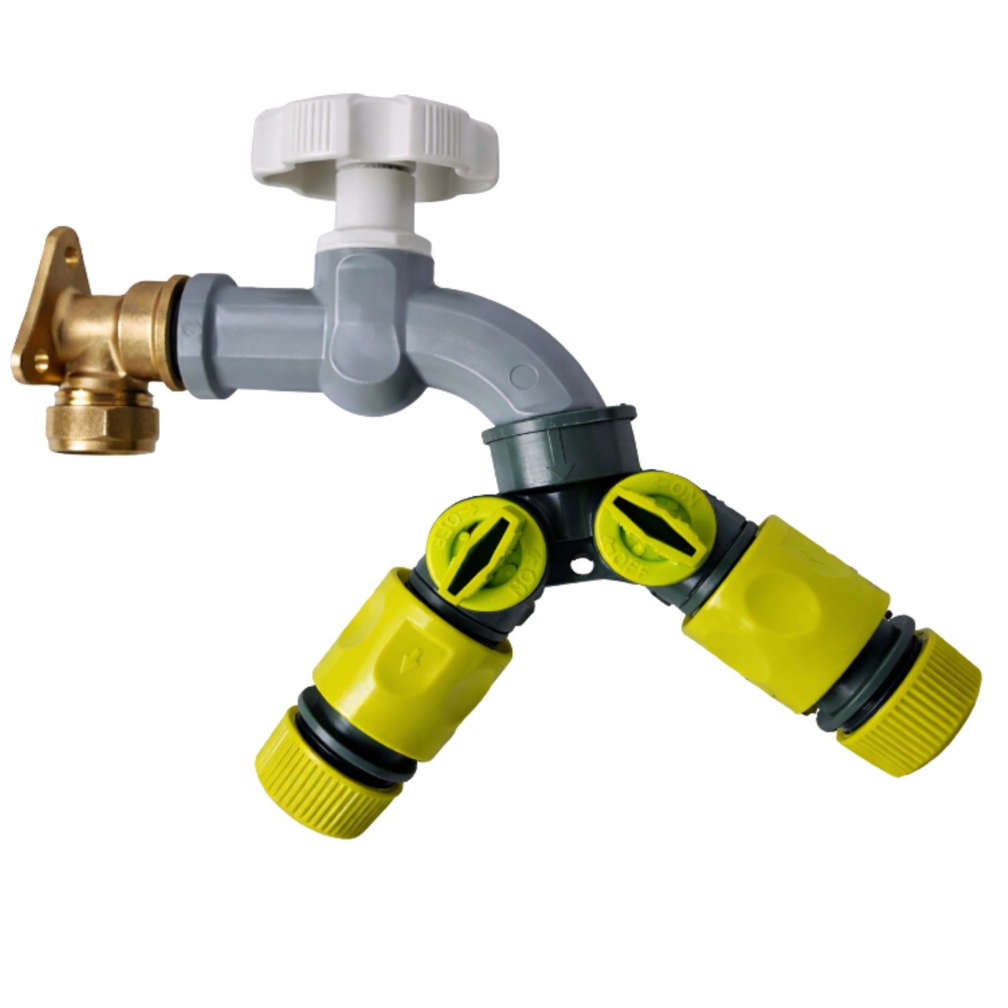 Garden Outdoor Tap Kit with 15mm Brass Compression Wall Plate – Tap Options with Hose Connector Compatibility, PTFE Tape Included for Garden Watering, Irrigation, Outdoor Use