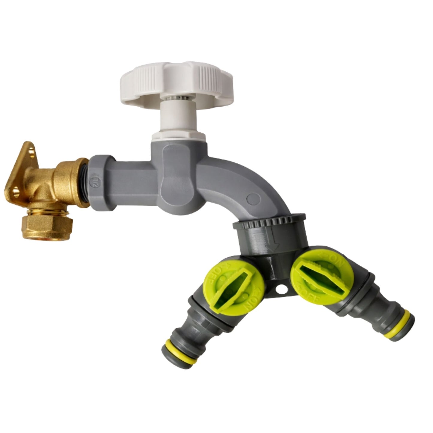 Garden Outdoor Tap Kit with 15mm Brass Compression Wall Plate – Tap Options with Hose Connector Compatibility, PTFE Tape Included for Garden Watering, Irrigation, Outdoor Use