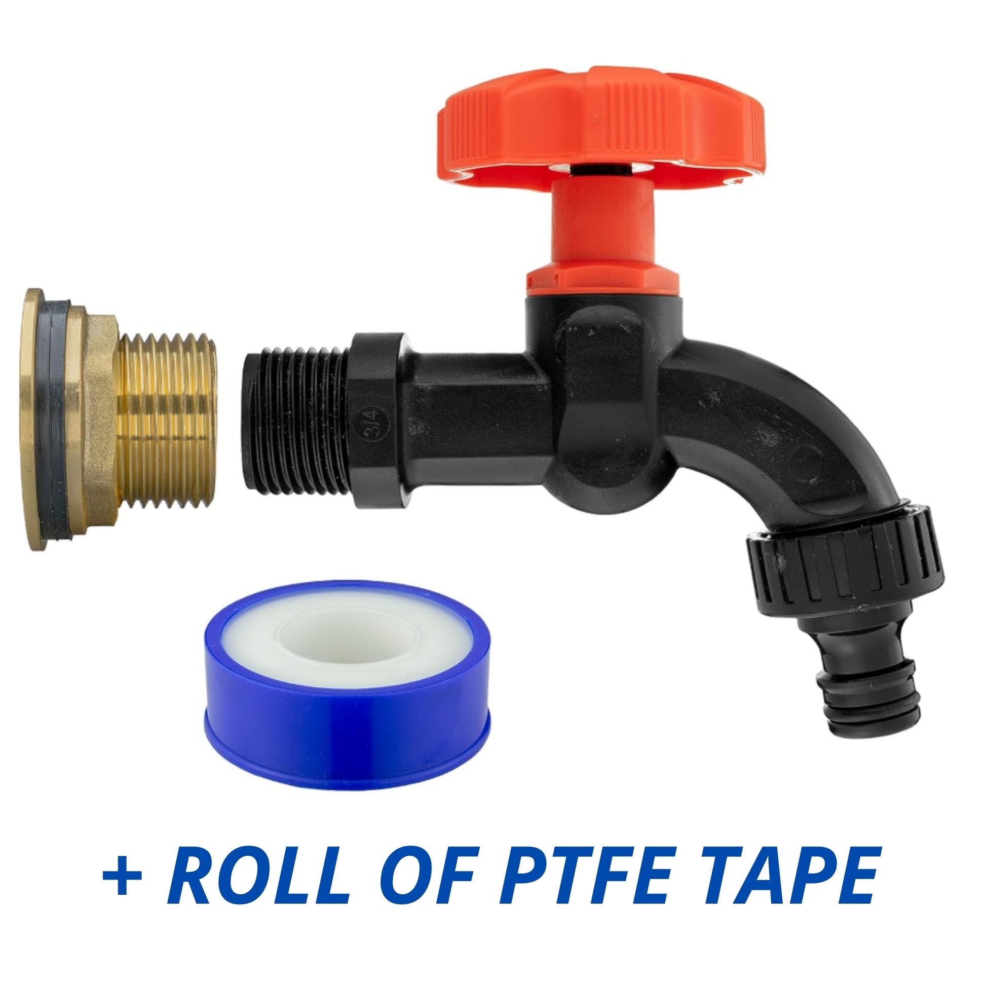 Heavy Duty Solid Brass Water Butt Outlet Connector with Dial Tap, Quick-Lock or Two-Way Splitter + PTFE Tape for Rain Barrels and Water Tanks