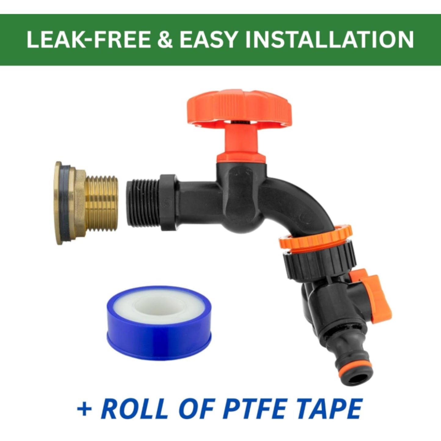 Water Butt Brass Kit 3/4" BSP to 1/2" – Heavy-Duty Brass Tank Connector with Black Dial Tap for Rainwater Harvesting, Barrels & Water Tanks