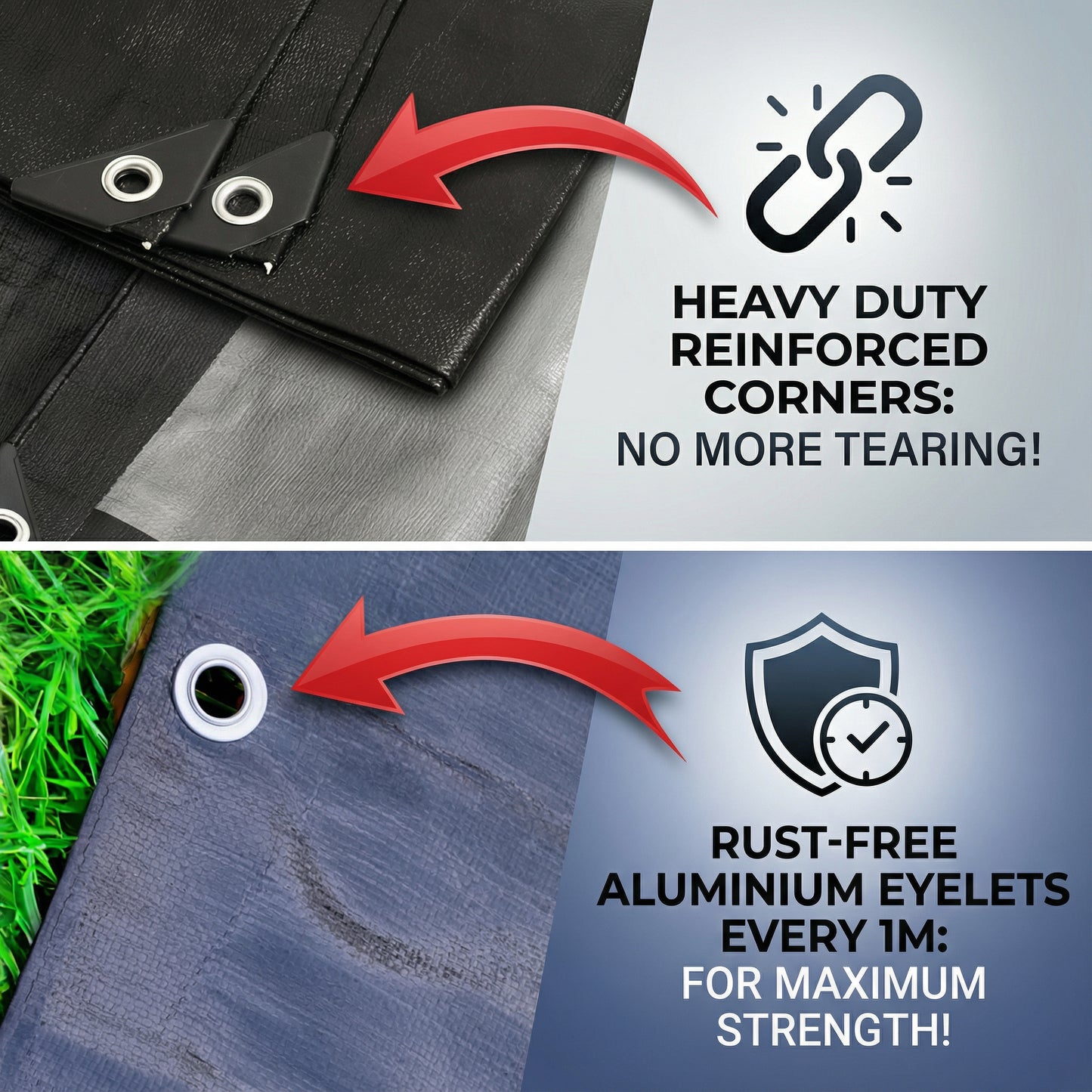 MYPURECORE Heavy Duty Waterproof Tarpaulin 250GSM Black Tarp with 10 Bungee Balls - Durable Weatherproof Tarp Sheet for Camping, Garden, Trailer, Tent & Outdoor Protection