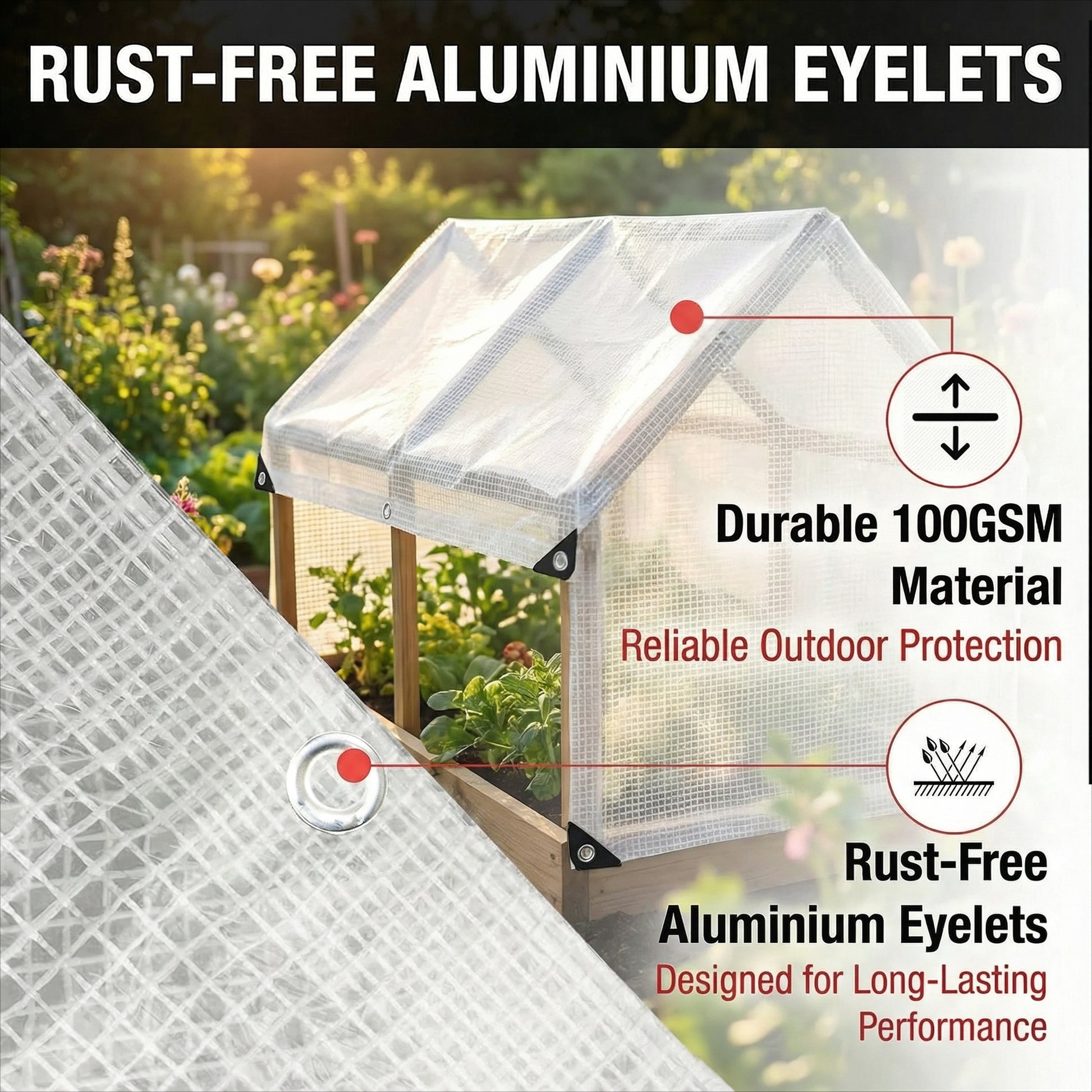 MYPURECORE Clear Weatherproof Tarpaulin 100GSM with 10 Bungee Balls – Heavy Duty Weatherproof Tarpaulin with Reinforced Edges & Eyelets – Transparent Tarp for Garden & Outdoor Use