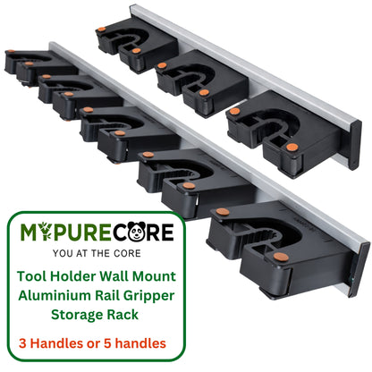 Tool Holder Wall Mount Aluminium Rail Gripper Storage Rack 3 or 5 Handles