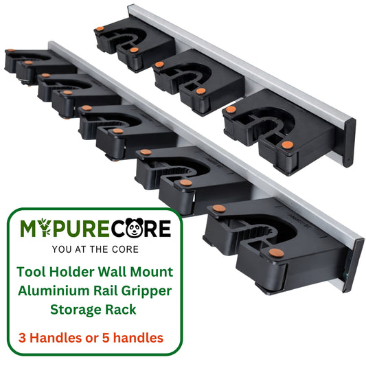 Tool Holder Wall Mount Aluminium Rail Gripper Storage Rack 3 or 5 Handles