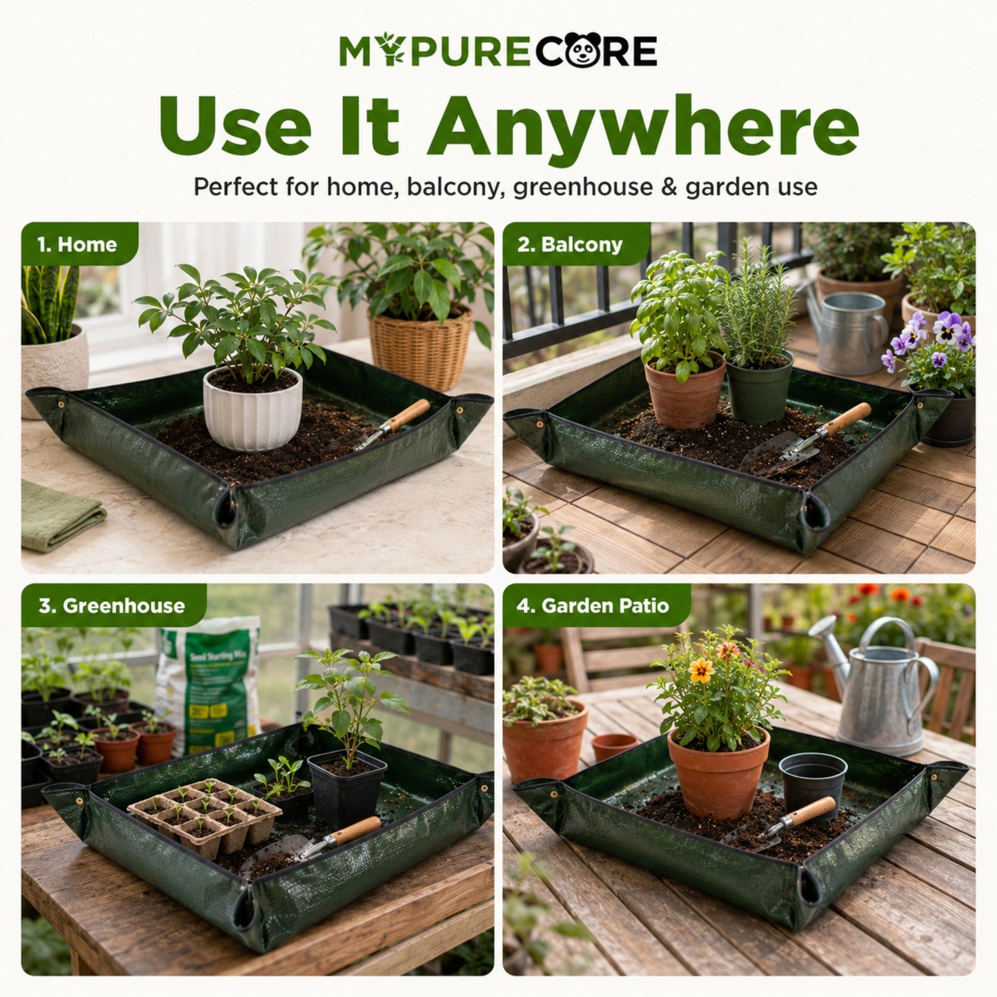Plant Repotting Mat 100x100cm Waterproof Foldable Gardening Potting Tray with Snap Corners for Indoor Plants, Seedlings, Soil Mixing & Balcony Gardening