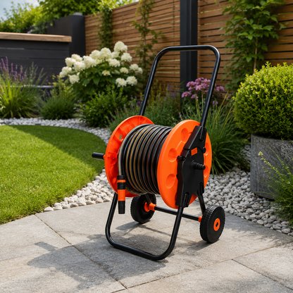 Garden Hose Reel Cart with 30m Black 4-Layer Hose, Wheeled Watering Trolley, Spray Nozzle & Hose Connectors, Portable Garden Hose Storage Cart
