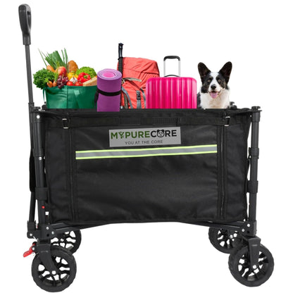 Heavy Duty Foldable Wagon Trolley with Wider Wheels & Brake – 120L Festival, Beach, Camping Cart for Kids, Dogs & Gardening – Collapsible Garden Pull Trolley, 100kg Load Capacity
