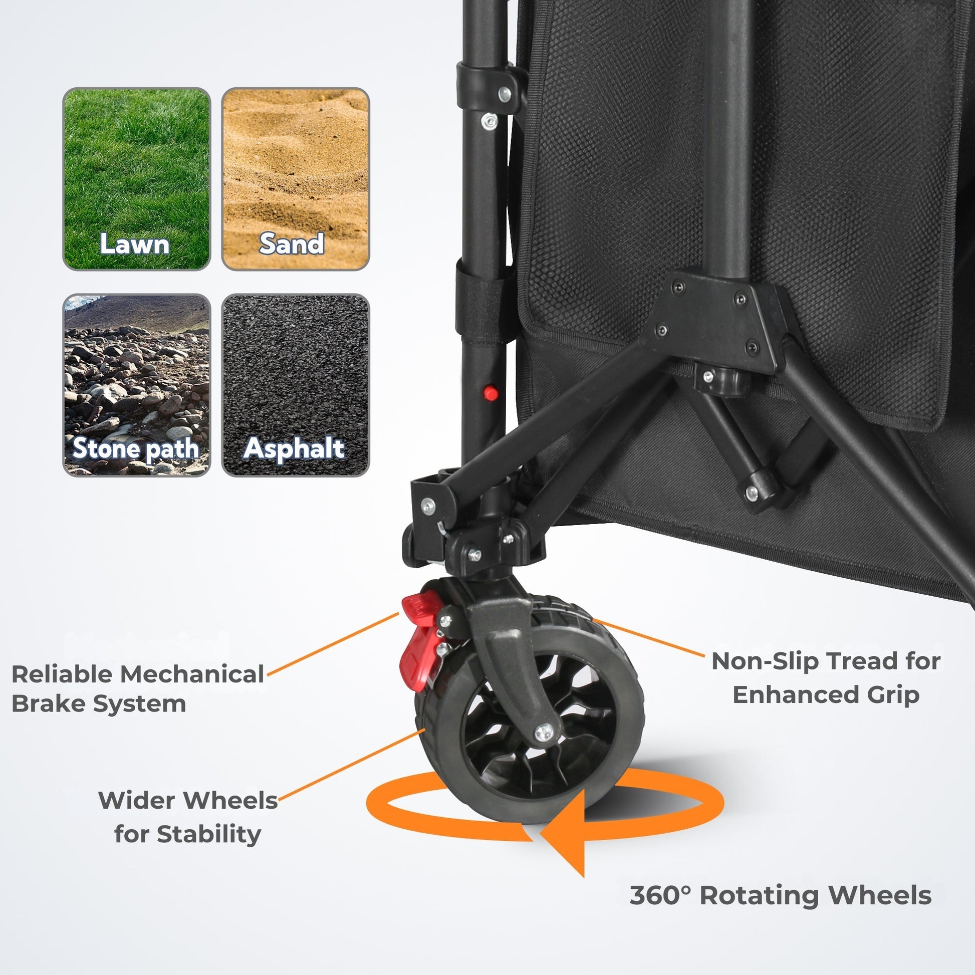 Heavy Duty Foldable Wagon Trolley with Wider Wheels & Brake – 120L Festival, Beach, Camping Cart for Kids, Dogs & Gardening – Collapsible Garden Pull Trolley, 100kg Load Capacity