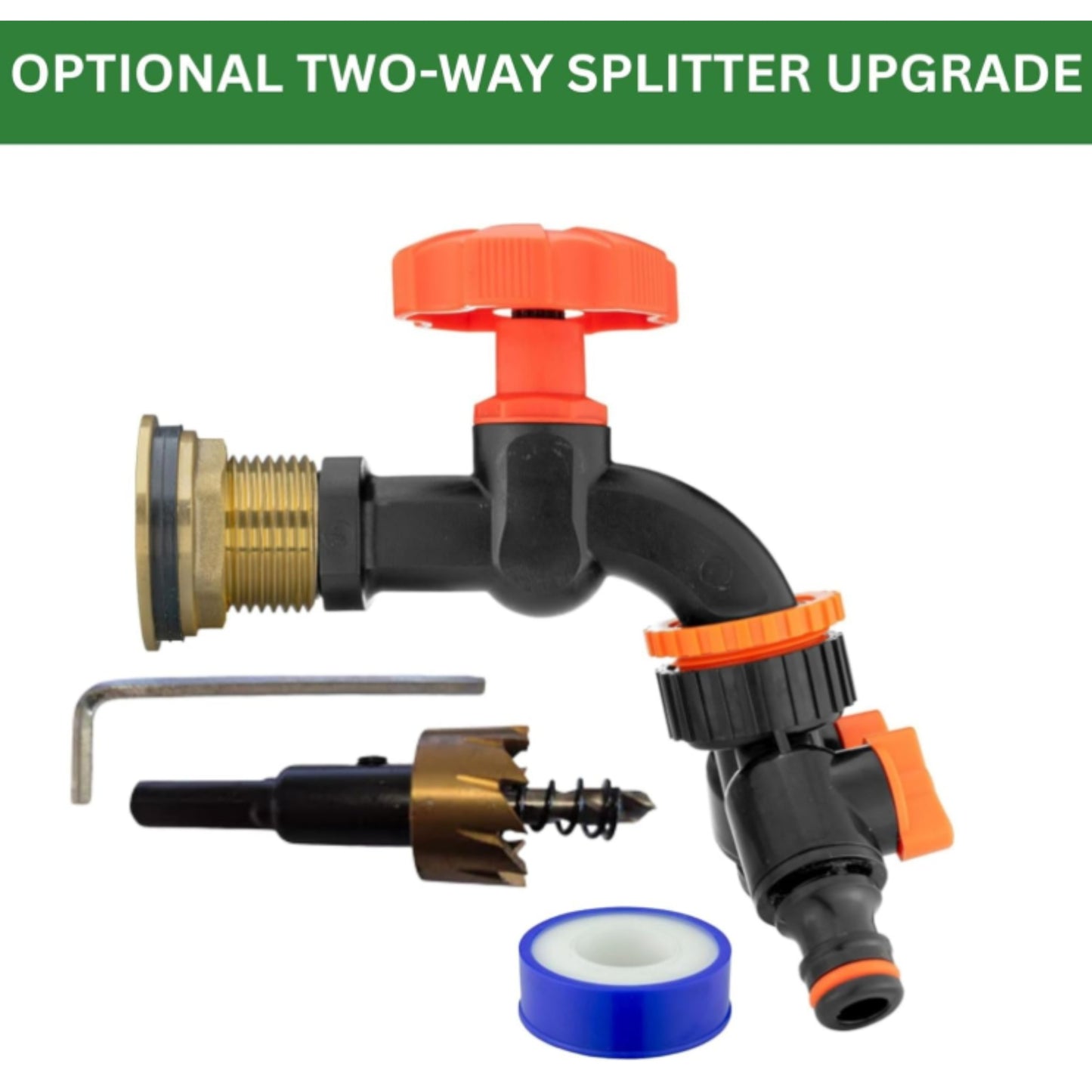 Water Butt Brass Kit 3/4" BSP to 1/2" with Drill Bit – Heavy-Duty Brass Tank Connector with Black Dial Tap for Rainwater Harvesting & Water Storage