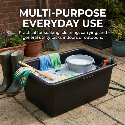 Black Mixing Tub Heavy Duty Rectangular Plastic Utility Container for Mortar Plaster Gardening Storage DIY Use Durable Multi Purpose Tray for Builders Home Garden Workshop