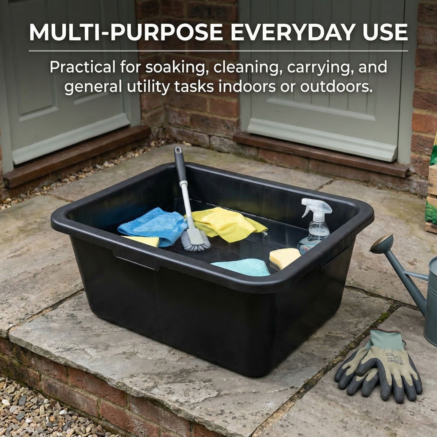 Black Mixing Tub Heavy Duty Rectangular Plastic Utility Container for Mortar Plaster Gardening Storage DIY Use Durable Multi Purpose Tray for Builders Home Garden Workshop