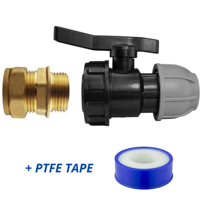 MDPE Fittings to Copper Adaptor Sets, including PTFE Tape - Straight, Elbow, Tee, Valve - 15mm 22mm 28mm 32mm Brass Compression