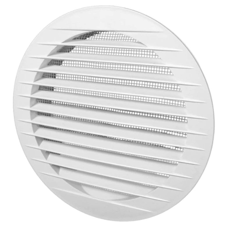 White Circular Ventilation Grille with Flyscreen - Round Air Vent 100mm – 4 inch Rear Spigot