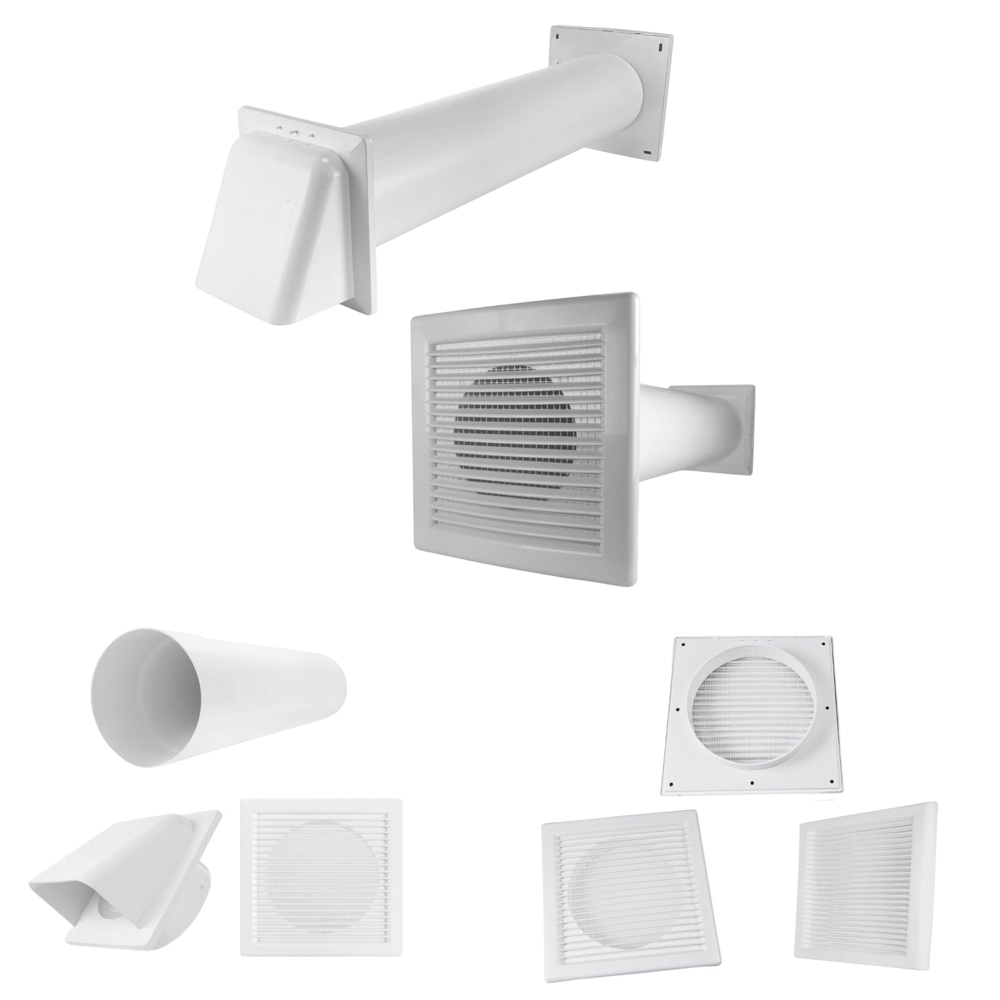 Through Wall Ventilation Kit – Louvre Vent with Fly Mesh, External Vent with Damper & 50cm Rigid Duct Pipe – Air Vent Cover for Bathroom, Kitchen, Home & Commercial Use