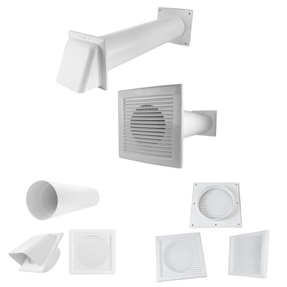 Through Wall Ventilation Kit – Louvre Vent with Fly Mesh, External Vent with Damper & 50cm Rigid Duct Pipe – Air Vent Cover for Bathroom, Kitchen, Home & Commercial Use