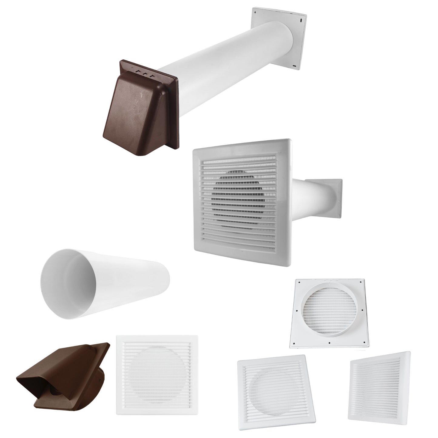 Through Wall Ventilation Kit – Louvre Vent with Fly Mesh, External Vent with Damper & 50cm Rigid Duct Pipe – Air Vent Cover for Bathroom, Kitchen, Home & Commercial Use