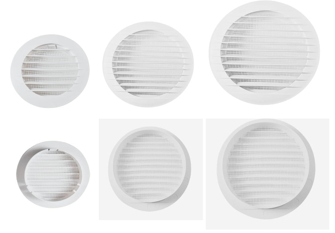 White Circular Ventilation Grille with Flyscreen - Round Air Vent 100mm – 4 inch Rear Spigot