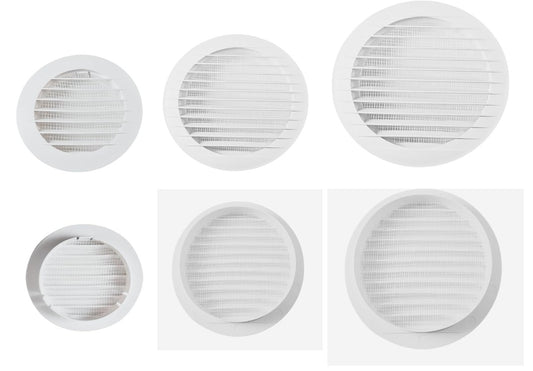 White Circular Ventilation Grille with Flyscreen - Round Air Vent 100mm – 4 inch Rear Spigot