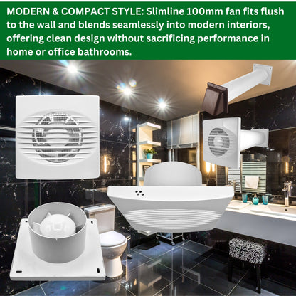 Through Wall Ventilation Kit – 100mm Bathroom Extractor Fan with Timer, 50cm Duct Pipe & External Louvre Vent – Quiet IPX4 Rated Fan – Ideal for Bathroom, Toilet, Kitchen, Home & Office Use