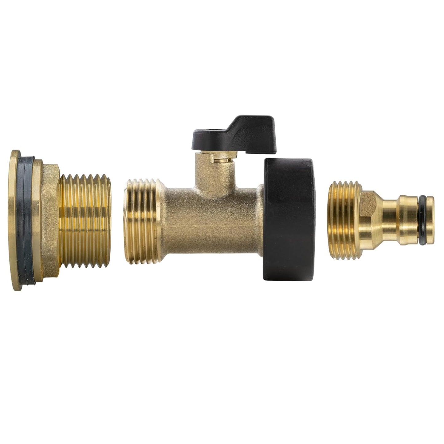 Solid Brass Water Butt Outlet Connector Threaded Adaptor with Washers, Nut & PTFE Tape for Rain Barrels, Tanks & Water Storage Systems