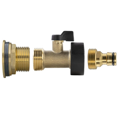Solid Brass Water Butt Outlet Connector Threaded Adaptor with Washers, Nut & PTFE Tape for Rain Barrels, Tanks & Water Storage Systems