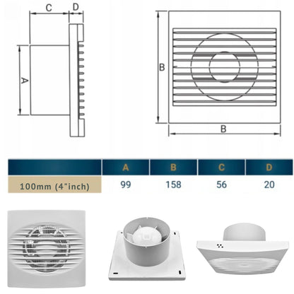 Through Wall Bathroom Ventilation Kit – 100mm Extractor Fan with Timer, Humidistat, 50cm PVC Duct & Louvre Vent – Quiet Ventilation for Toilet, Kitchen, Home & Office