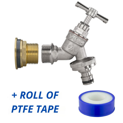 Water Butt Brass Kit 1” BSP to 3/4” – Heavy-Duty Brass Tank Connector with PTFE Tape & Lever Tap Options – Rainwater Harvesting, Barrels & IBC Containers
